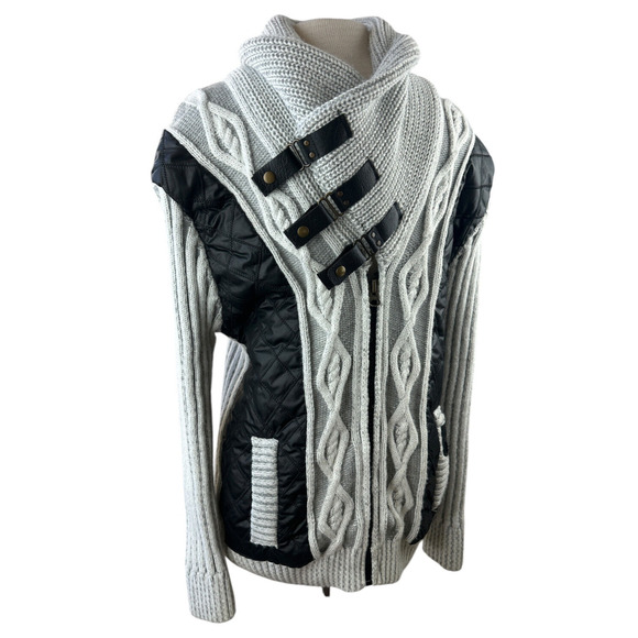 LCR Chunky Knit Thick Cardigan Sweater Jacket Large Cable Knit Ribbed Buckle - Picture 2 of 13